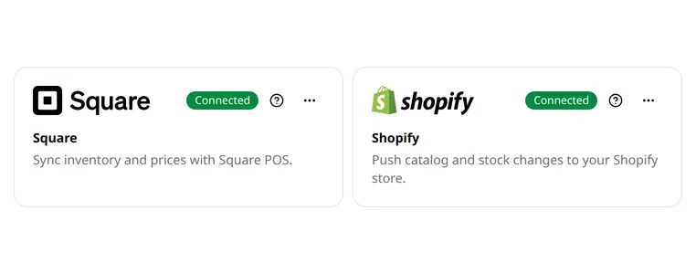Shopify and Square, both connected